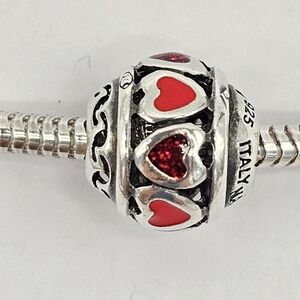 Kay's Jewelers Charmed Memories Red Hearts Bead Charm Round MA Italy 925 Love